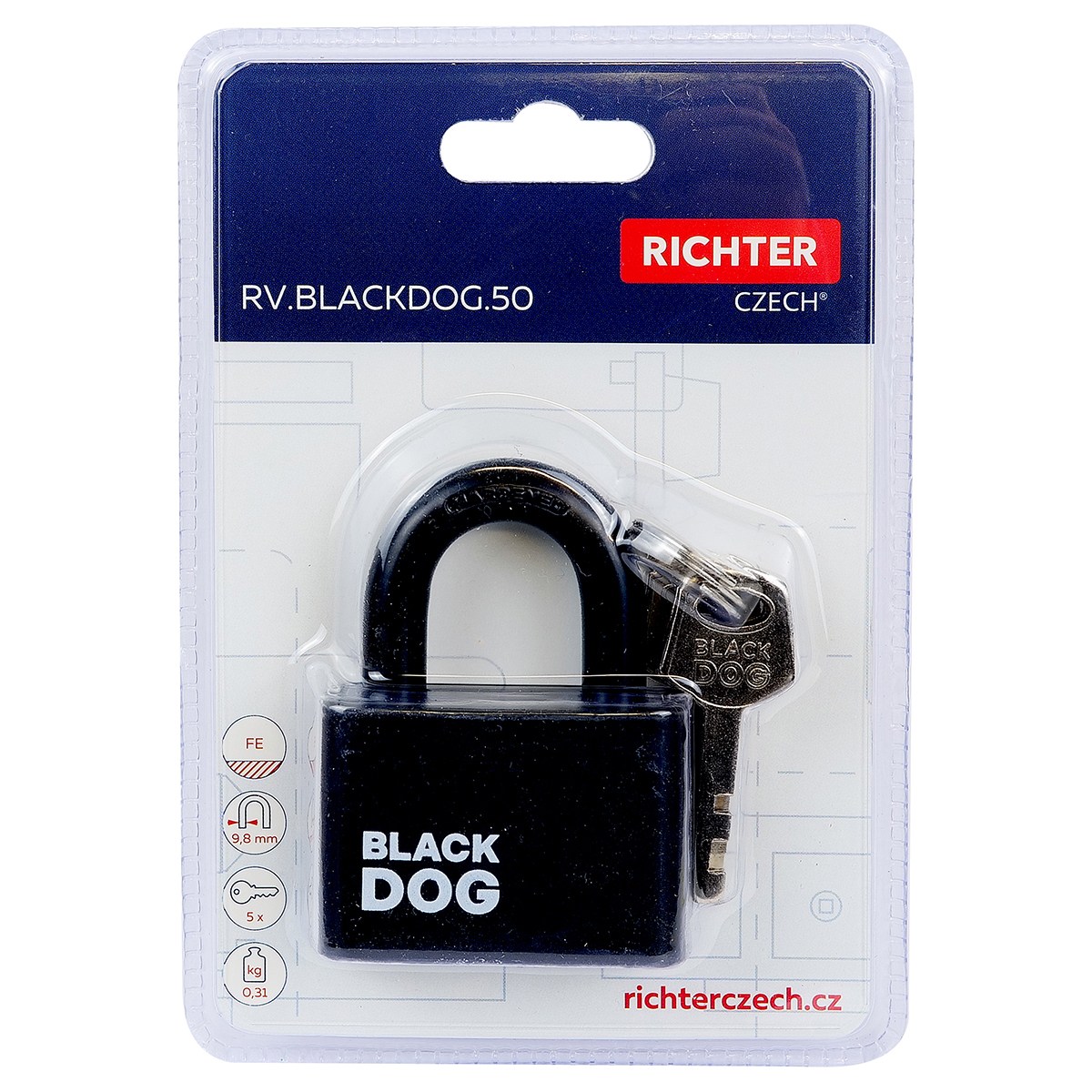 ocelový visací zámek RV.BLACKDOG.50
